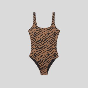 Alternative view of The Square-Neck One-Piece | Tiger Stripe Toasted Coconut