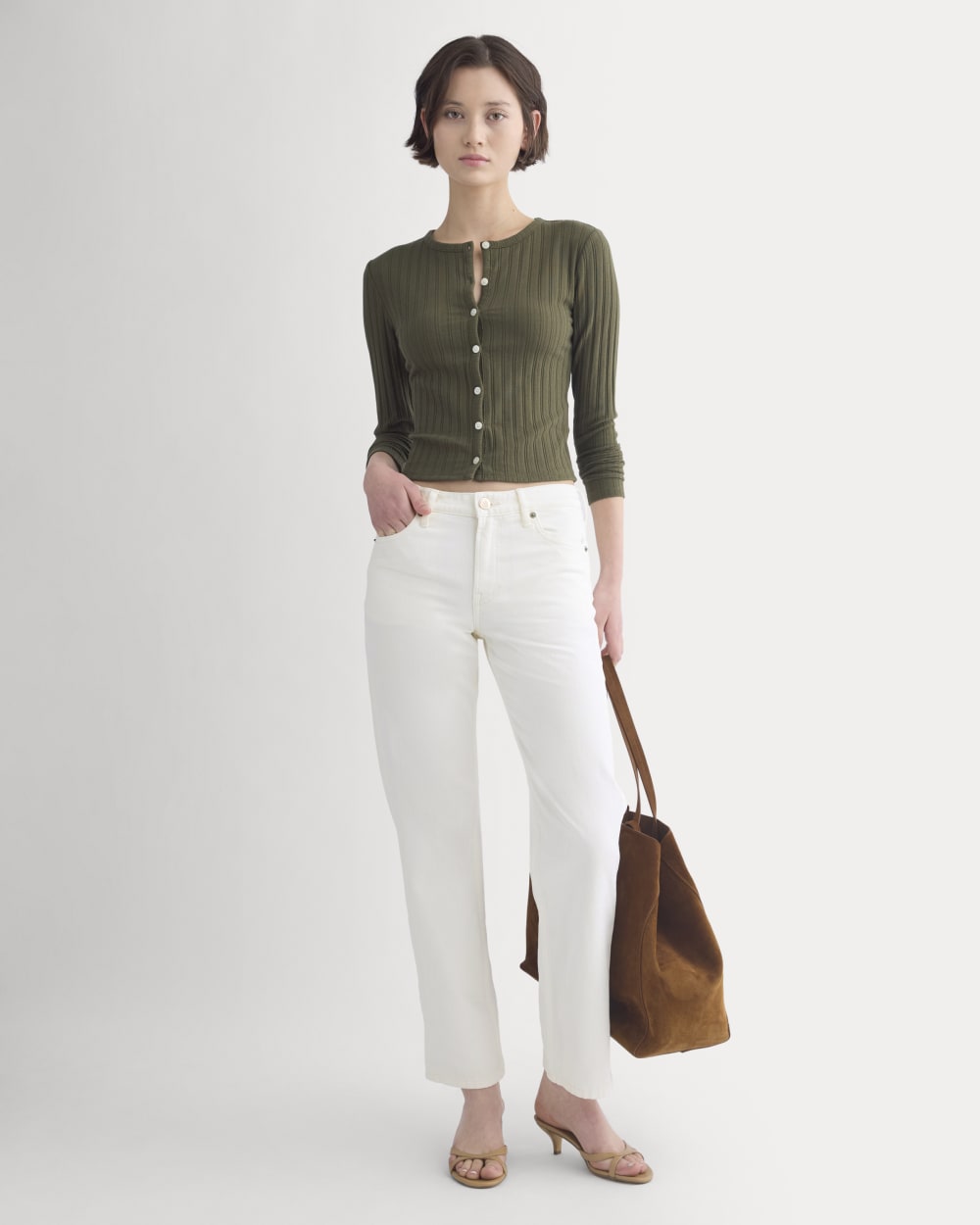Cardigan in Pointelle | Olive Night - Image 3