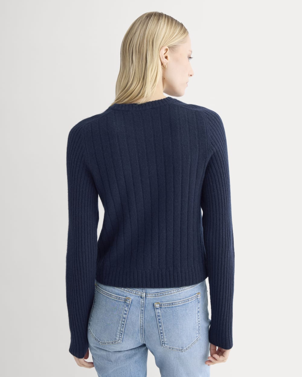 Mix Ribbed Crew in Cashmere | Navy - Image 5