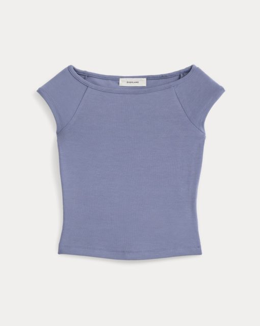 Alternative view of Boatneck Cap-Sleeve Top in Butterknit | Blue Dusk