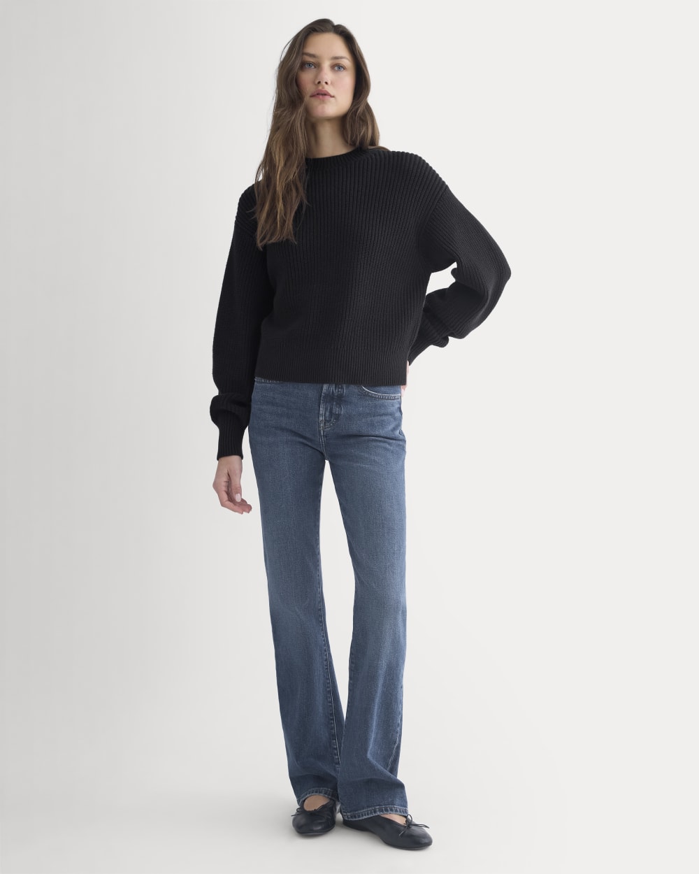 Cropped Ribbed Crew in Everyday Cotton | Black - Image 3