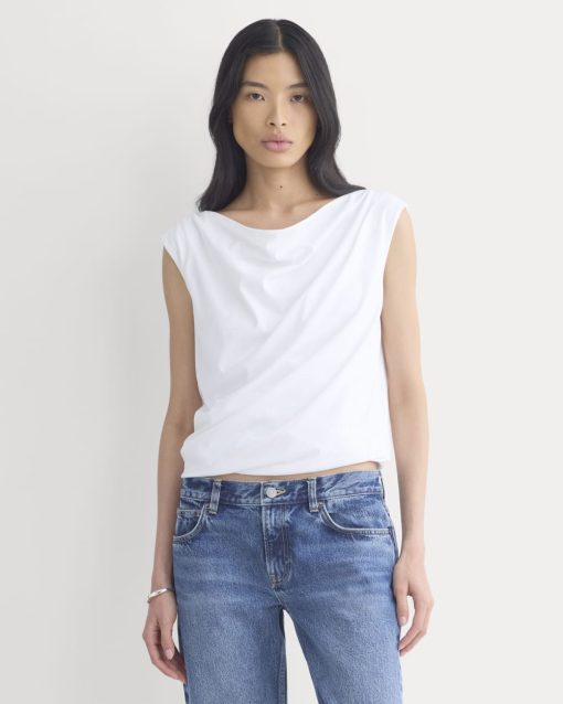 Boatneck Twisted Top in Essential Cotton | White