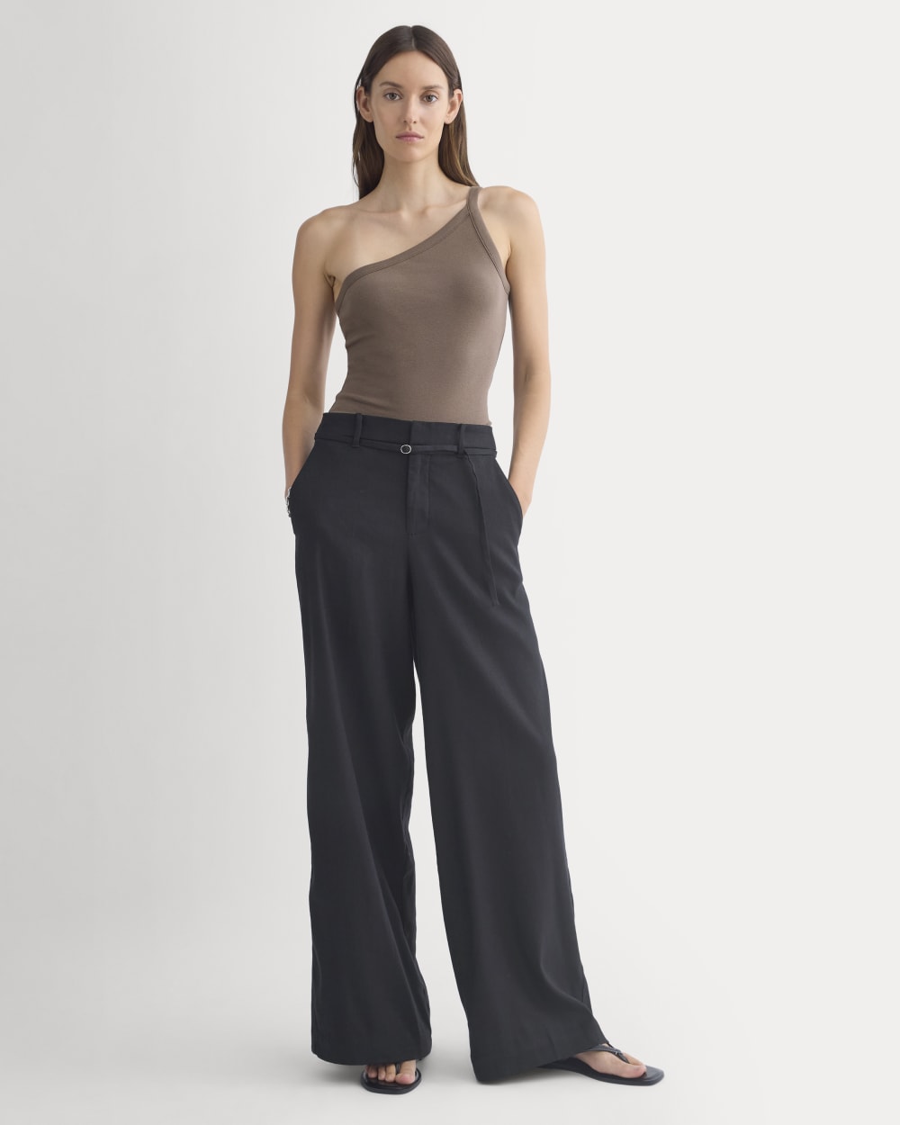 RetroSoft Cotton One-Shoulder Tank | Deep Taupe - Image 3