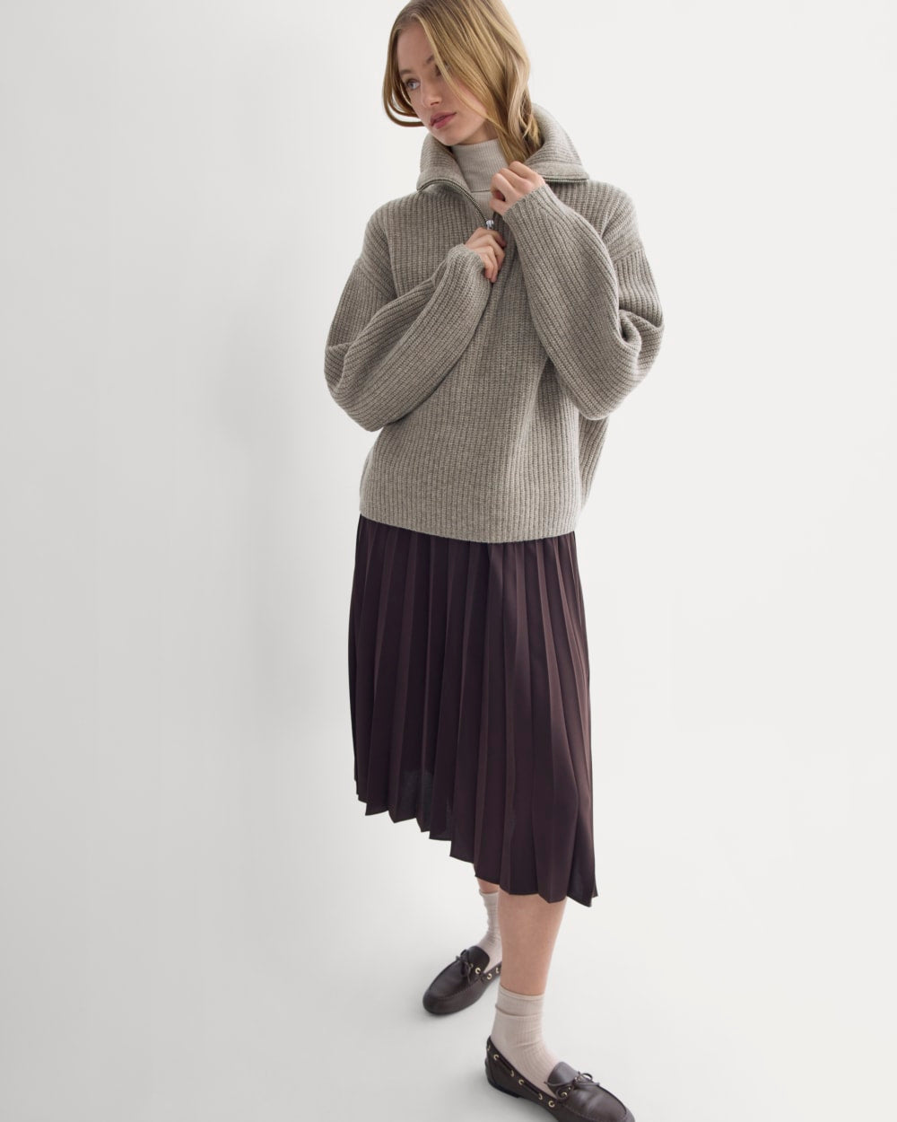 The Half-Zip Sweater in Luxe Merino | Heather Soft Taupe - Image 5