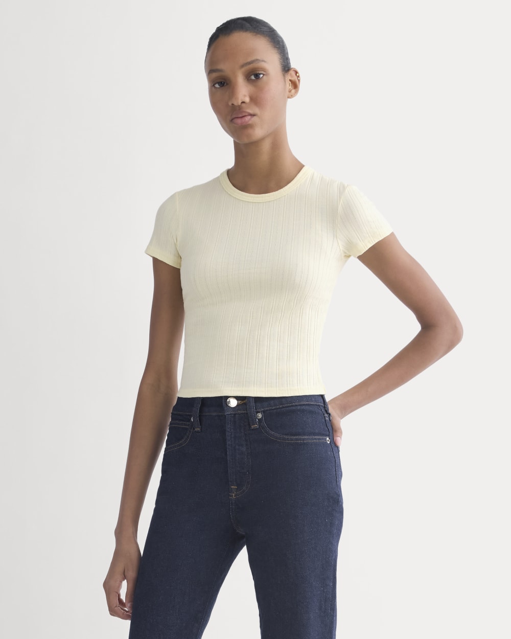 Cropped Crew in Pointelle | Lemon Icing - Image 3