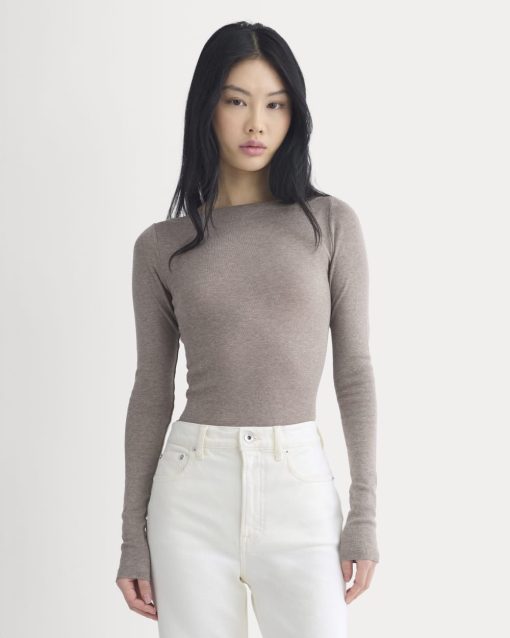 Tissue Boatneck Top | Heathered Chocolate Chip