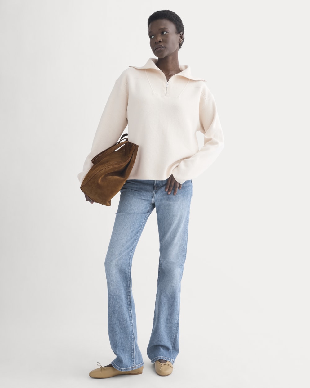 Double Knit Half-Zip in Cotton Merino | Bone/Cream/Sand/Light Camel - Image 4
