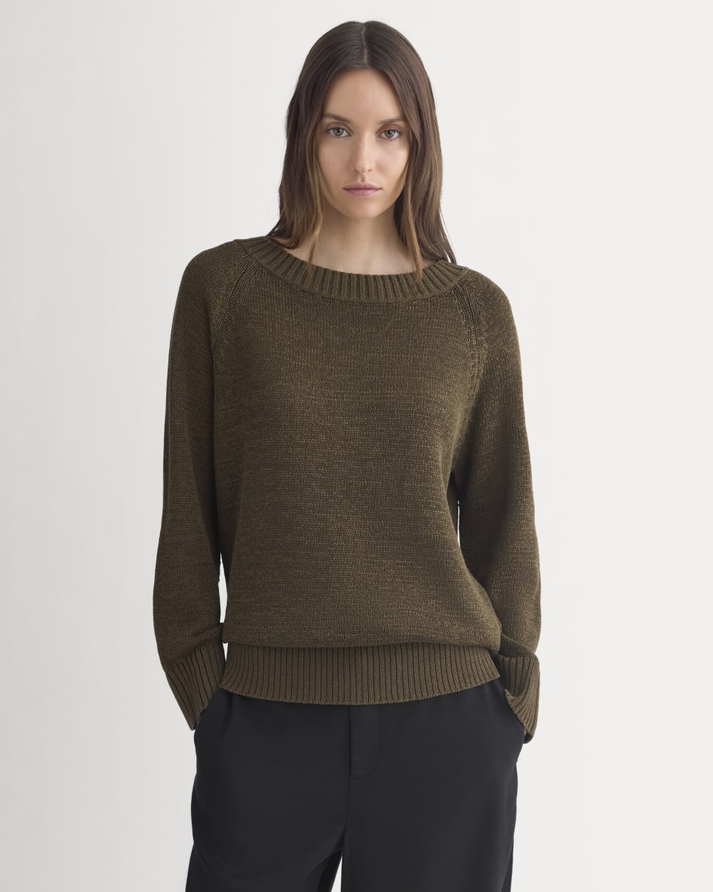Wide-Neck Crew Sweater in Tape Yarn | Beech