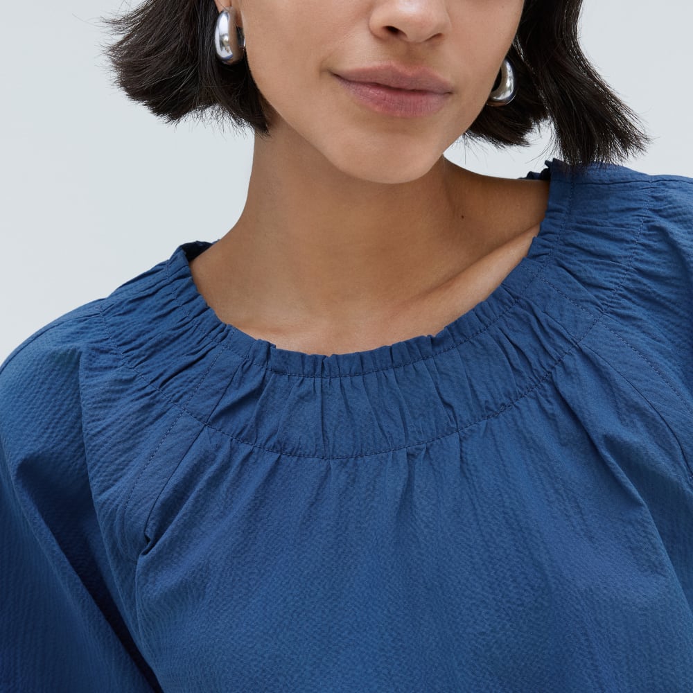 The Seersucker Gathered Tee | Deep Blue - Image 4