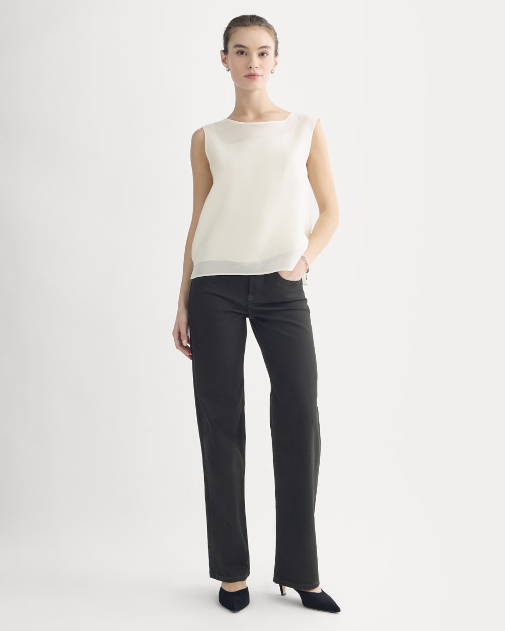 Sleeveless Top in Cotton-Silk Organza | Parchment - Image 3