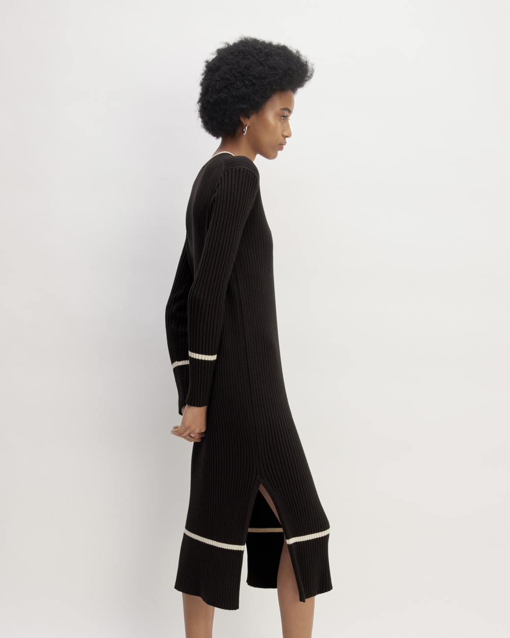 The Cotton Wide Rib Midi Dress | Black - Image 3