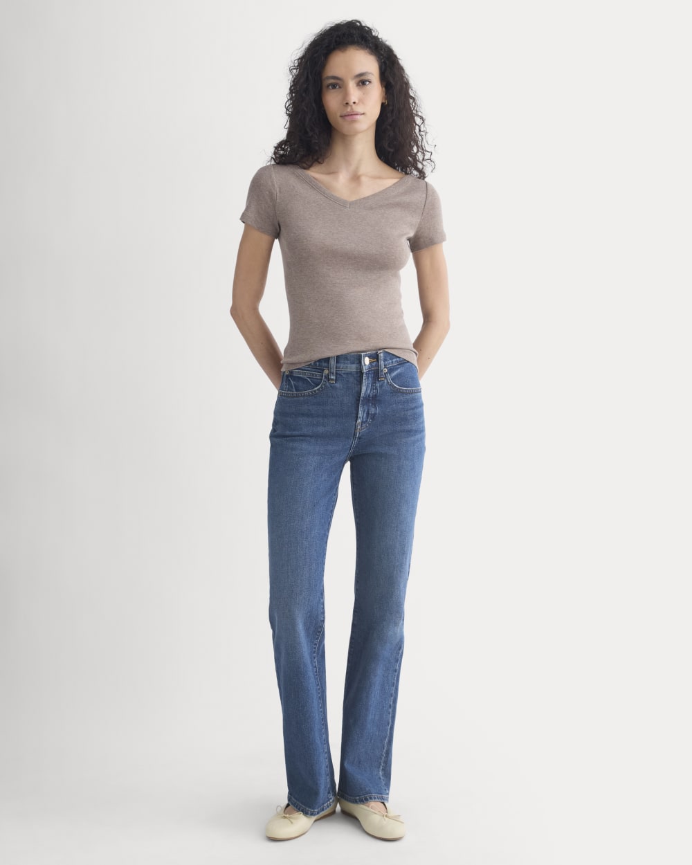 Tissue Short-Sleeve V-Neck Top | Heathered Chocolate Chip - Image 3