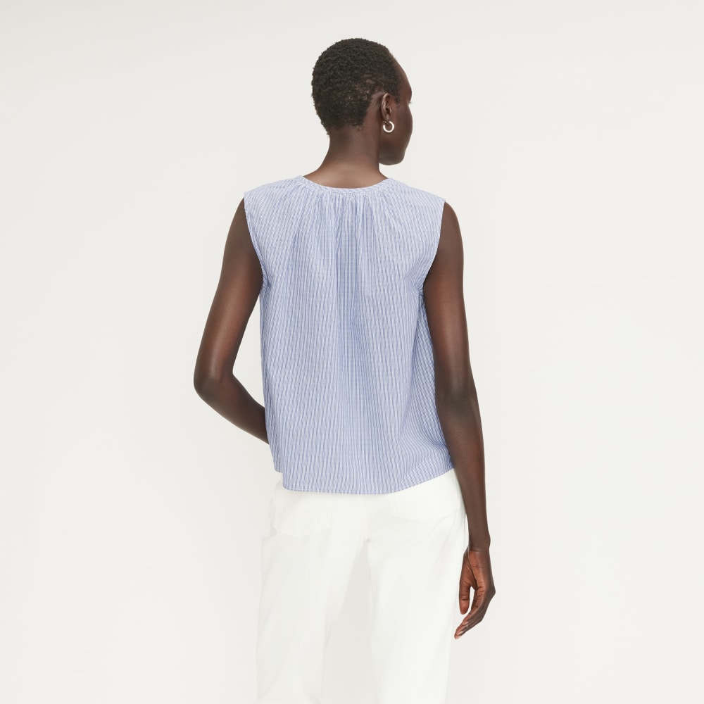 The Gathered Tie-Front Top | Mazarine Blue / Optic White - Image 3