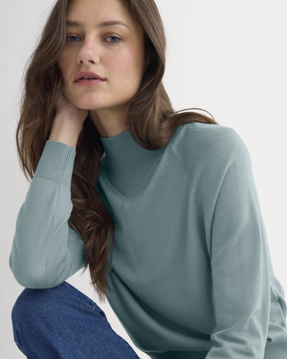 Mockneck Sweater In Ultrafine Merino | Gray Mist - Image 3