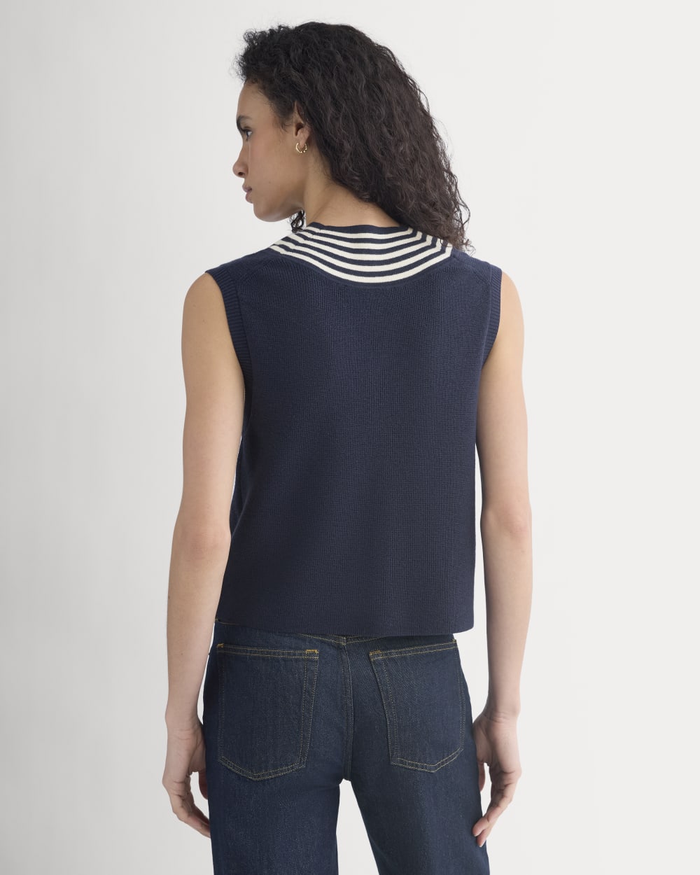 Relaxed V-Neck Vest in Cotton Merino | Navy - Image 4