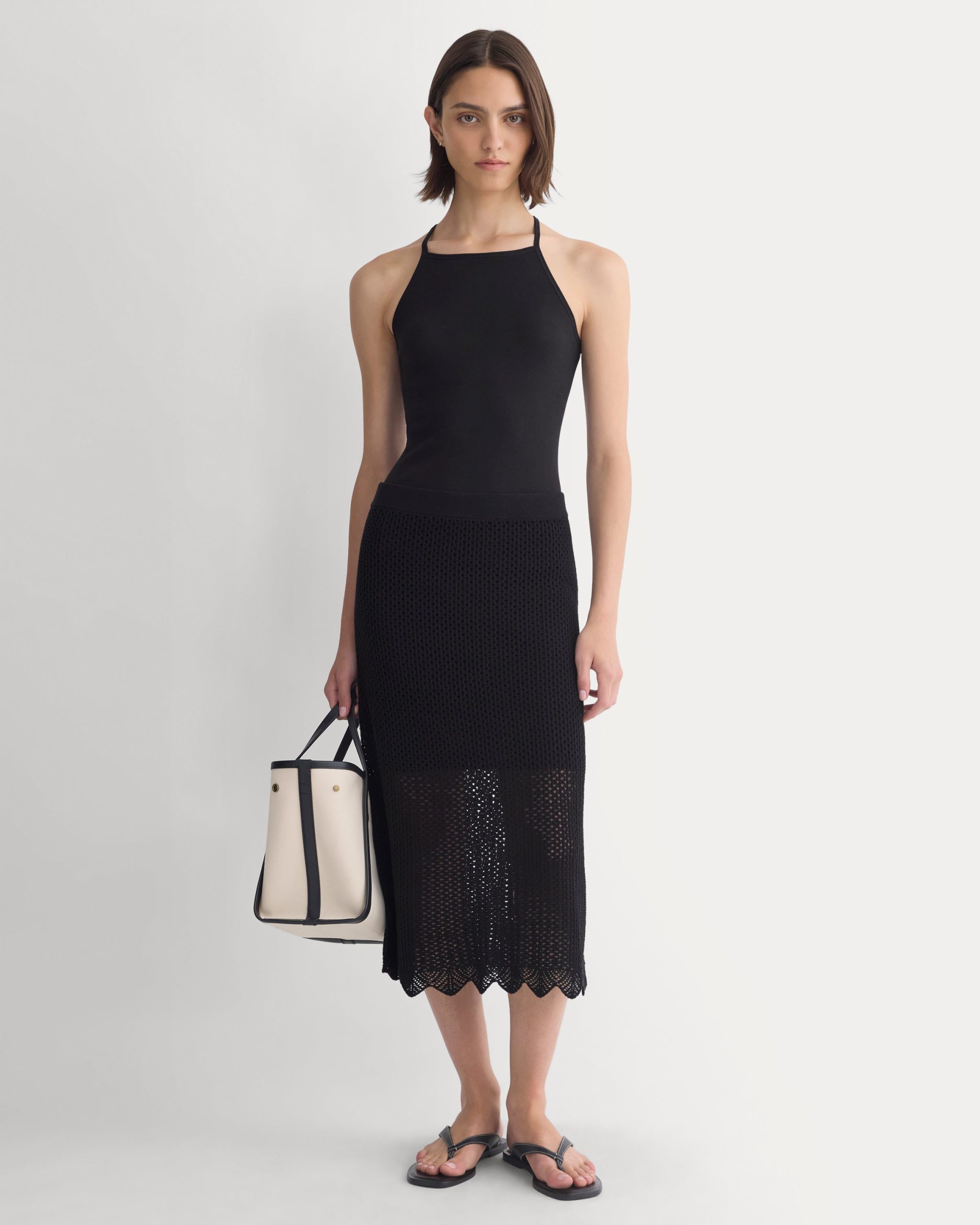 Lace-Knit Midi Skirt | Black