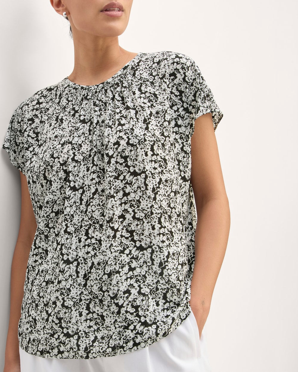 The Gathered Neck Top | Black / Bone Mini Floral - Image 4