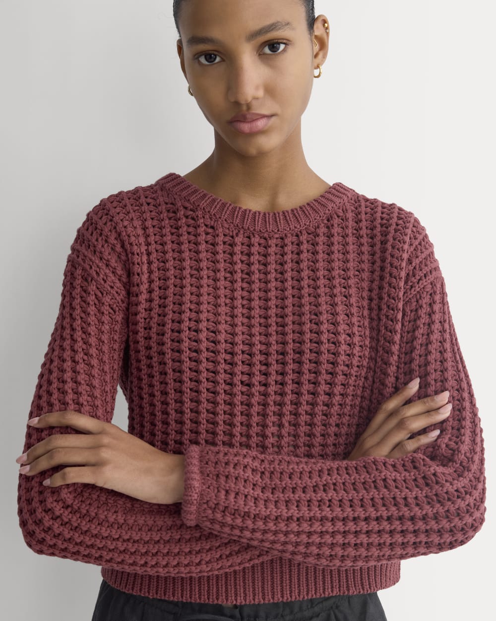 Open-Knit Crew in Elevated Cotton | Henna Red - Image 4