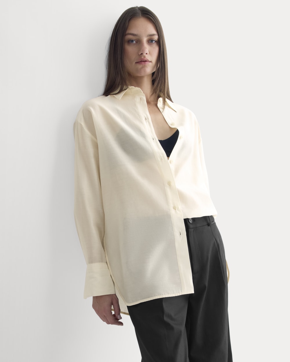 Oversized Shirt in Cotton-Silk Organza | Parchment - Image 6