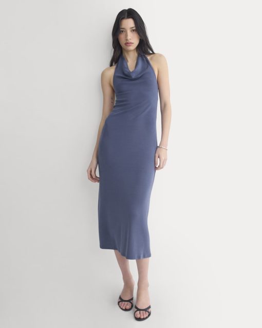 Cowlneck Halter Dress in Butterknit | Washed Navy