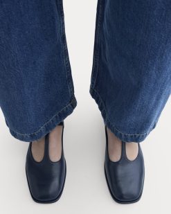 Alternative view of The Leather T-Strap Flat | Navy