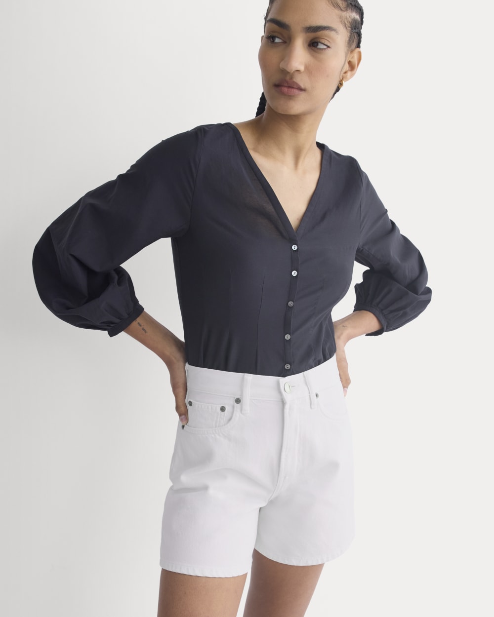 Way-High® A-Line Denim Short | Bright White - Image 3