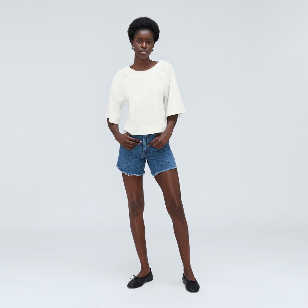 The Seersucker Gathered Tee | White - Image 6