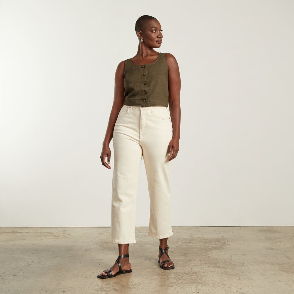 The Linen Button-Front Crop Tank | Beech - Image 4