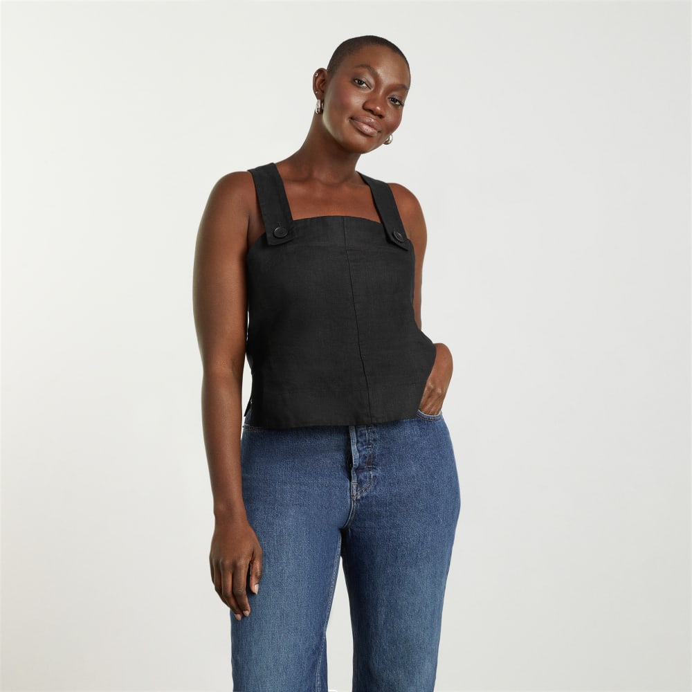 The Apron Linen Tank | Black - Image 2