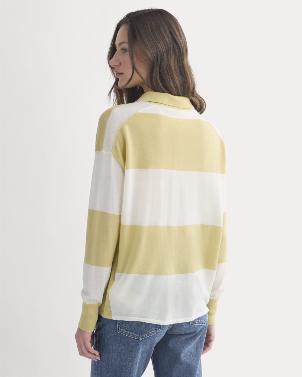 Oversized Polo in Ultrafine Merino | Double Cream / Bone Rugby Stripe - Image 5