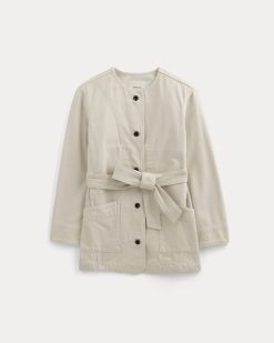 Alternative view of The Long Denim Barrel Jacket | Garment-Dyed Sand
