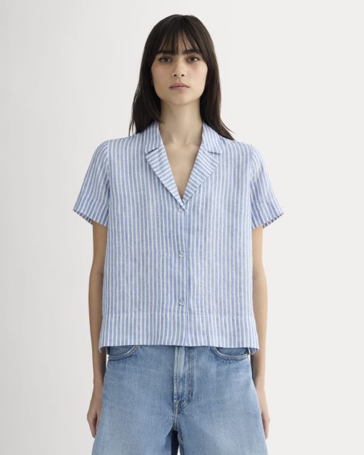 The Notch Shirt in Linen | Bluebell / Bone