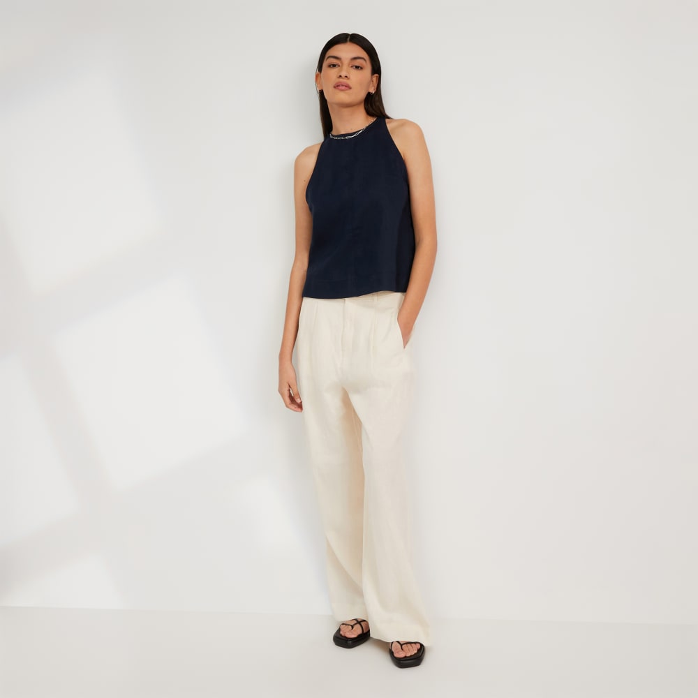 The Linen High-Neck Tank | Navy - Image 6