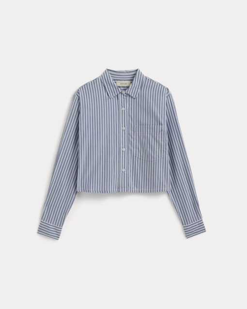 Alternative view of The Way-Short Shirt in Silky Cotton | Bone / Mazarine Blue