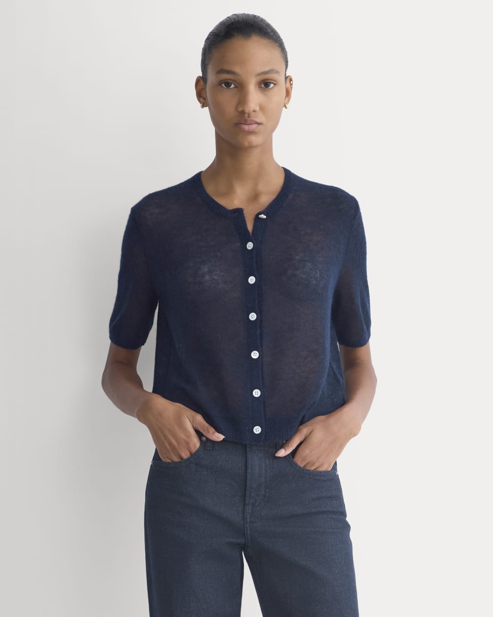 The Air Alpaca™ Short-Sleeve Cardigan | Navy