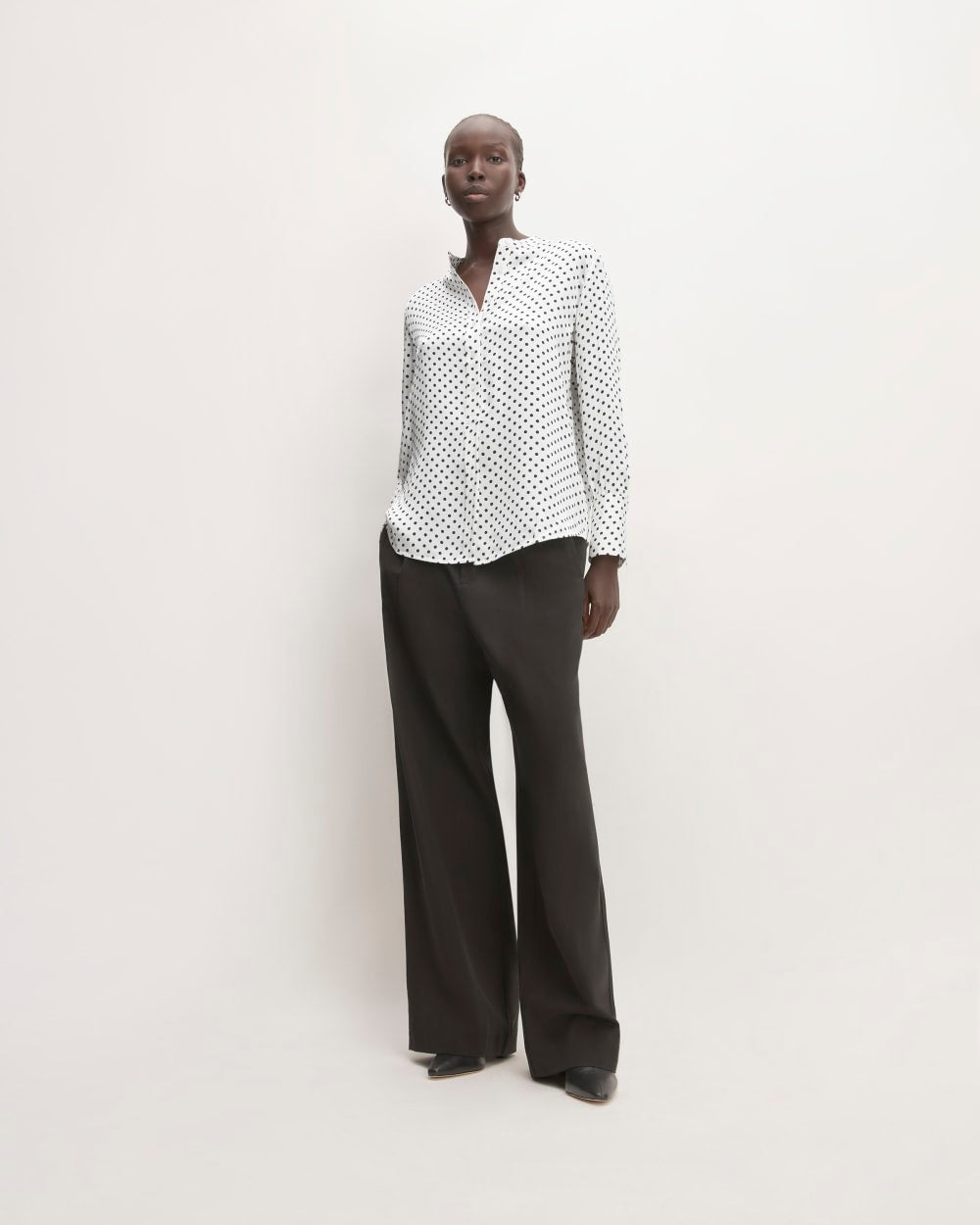 The Hammered Satin Popover Shirt | Bone / Black Polka Dot - Image 3