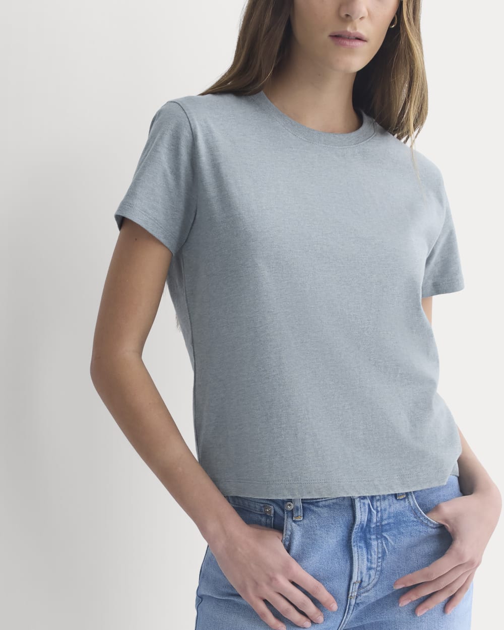 The Box-Cut Tee in Essential Cotton | Heathered Sea | No Pocket - Image 4