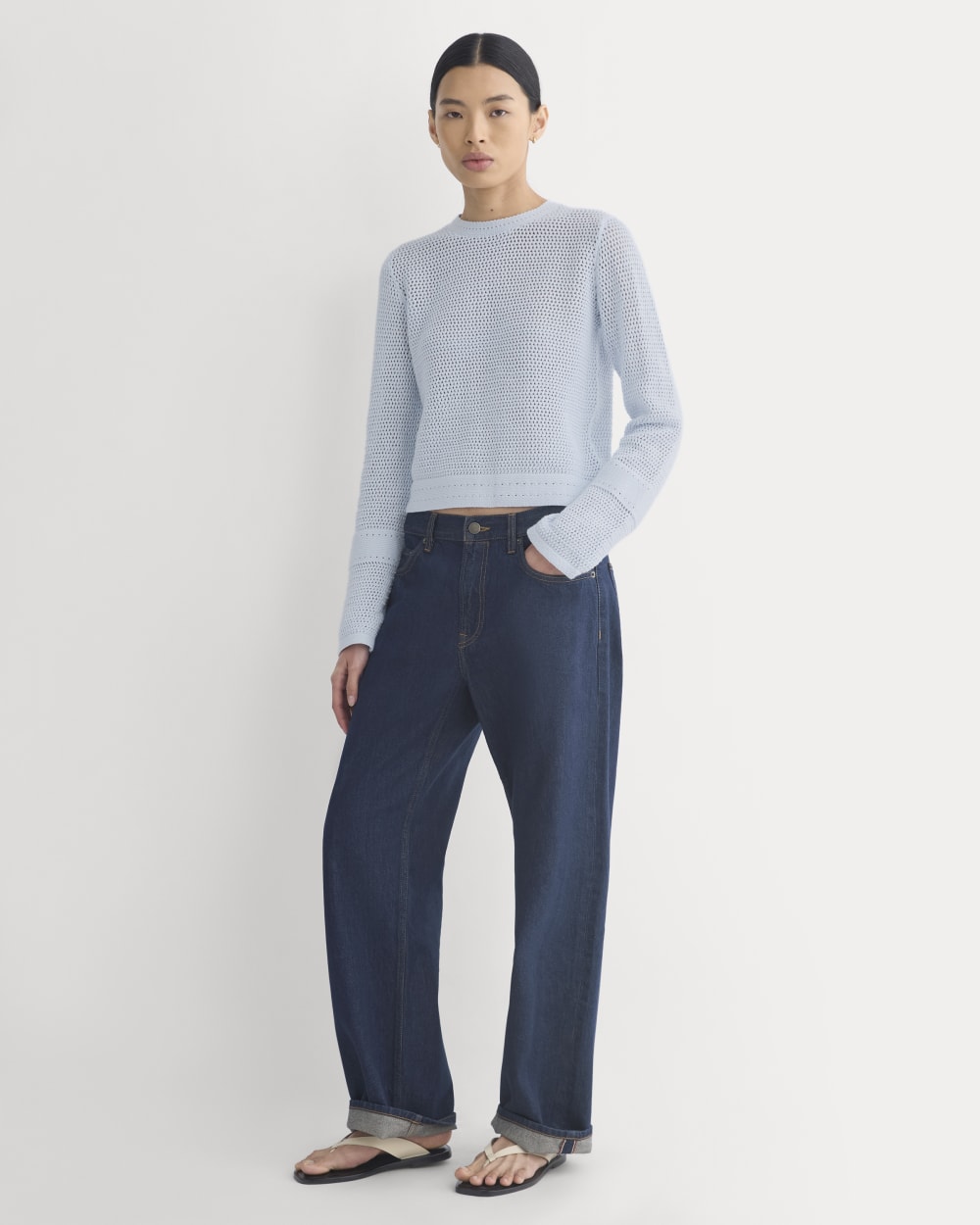 Open Knit Long-Sleeve Crew in Everyday Cotton | Skywriting - Image 3