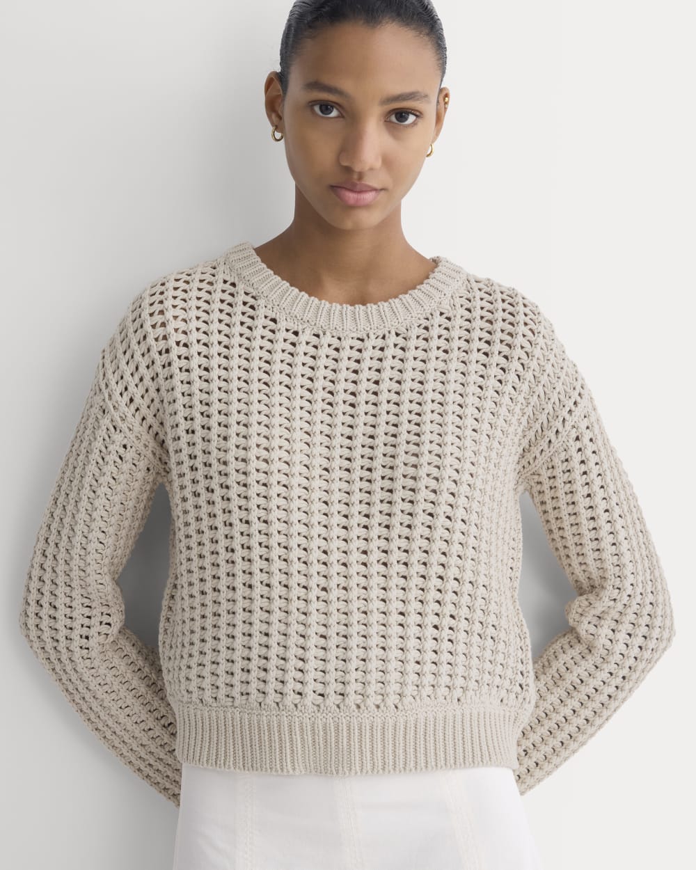 Open-Knit Crew in Elevated Cotton | Peyote - Image 4