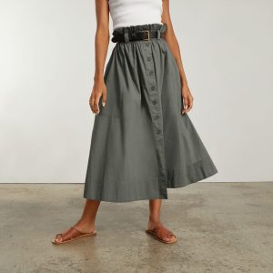 Alternative view of The Easy Button-Front Skirt | Pewter Green