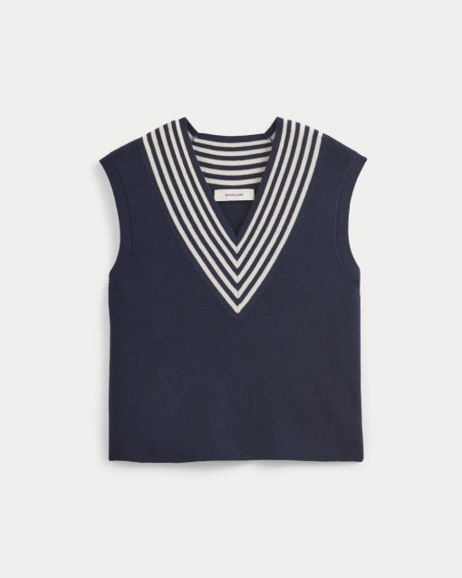 Alternative view of Relaxed V-Neck Vest in Cotton Merino | Navy