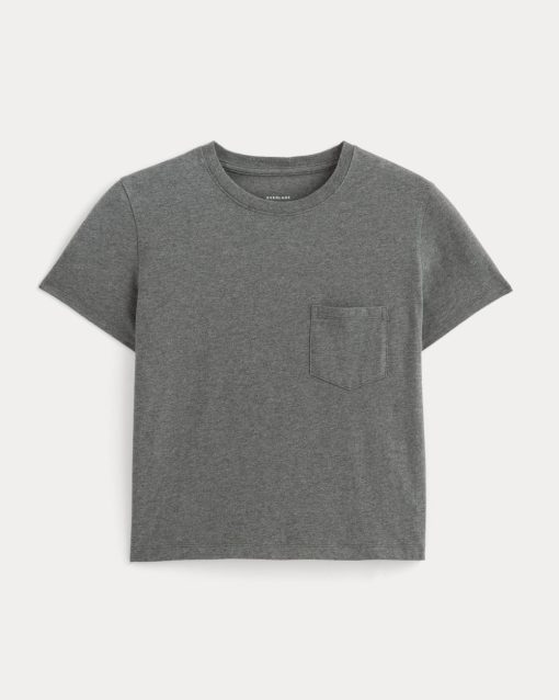 Alternative view of The Box-Cut Tee in Essential Cotton | Heathered Charcoal | Pocket