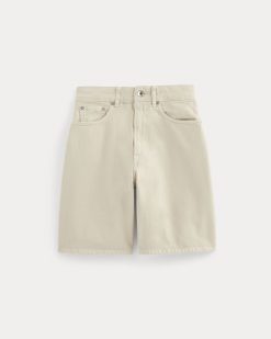 Alternative view of The Long A-Line Denim Short | Garment-Dyed White / Cream