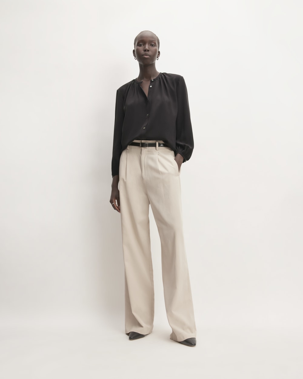 The Washable Clean Silk Shirred Blouse | Black - Image 3