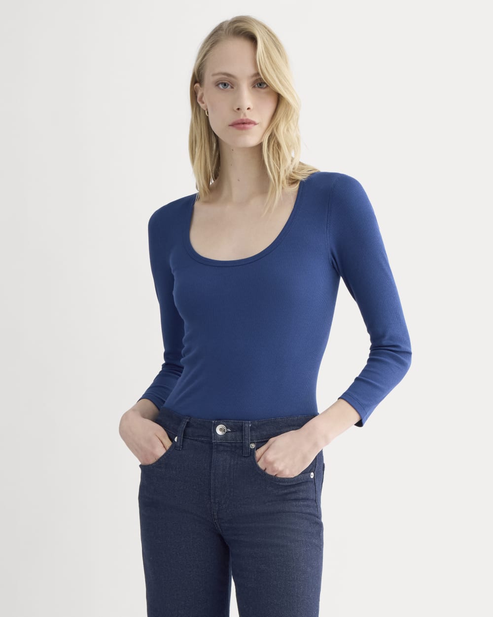 Luxe Rib Deep U-Neck Top | Estate Blue - Image 3