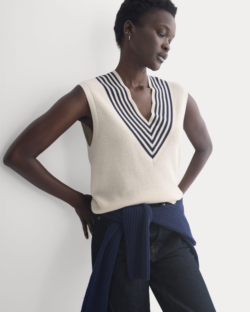 Relaxed V-Neck Vest in Cotton Merino | Canvas