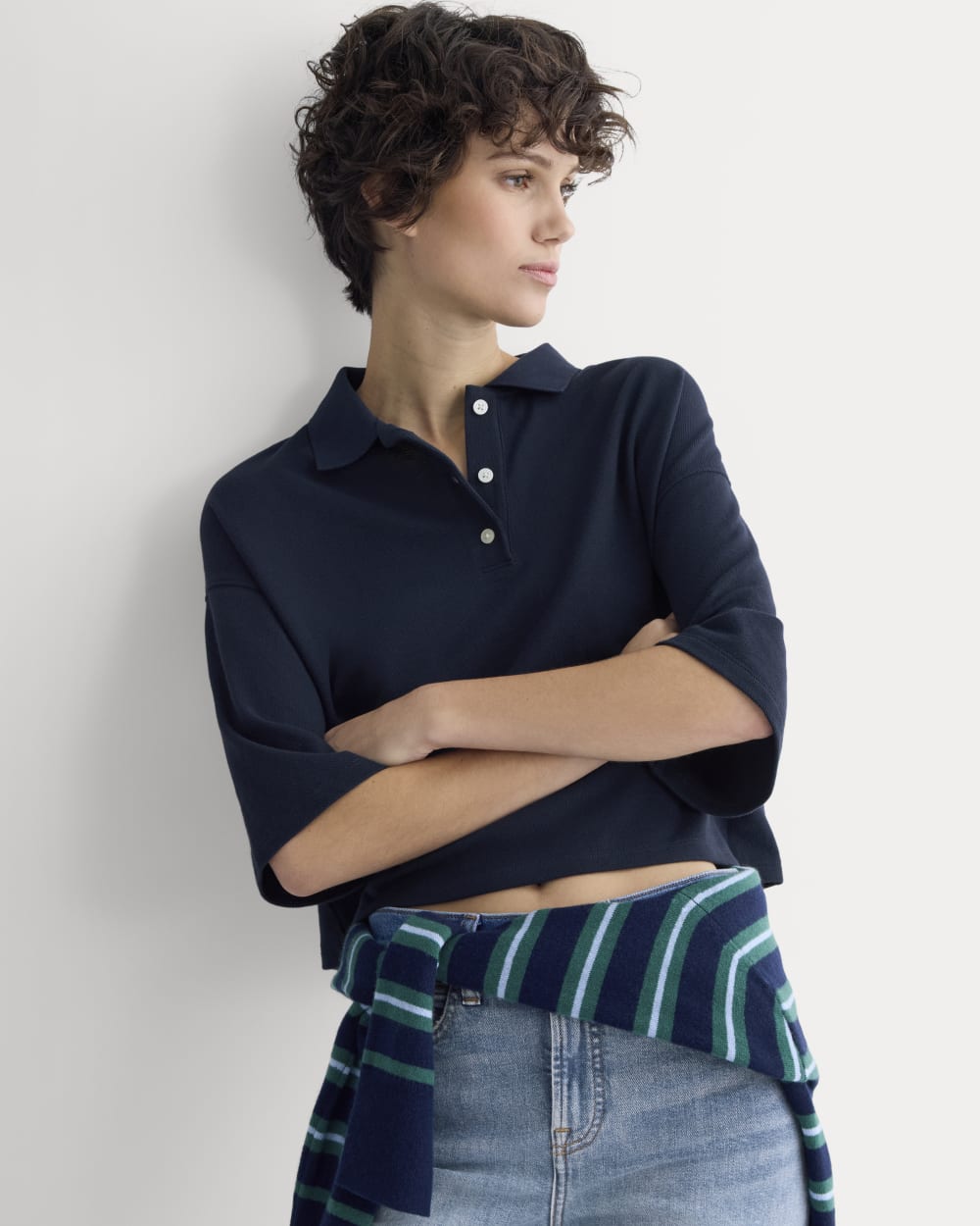 Pique Boxy Polo | Navy - Image 4
