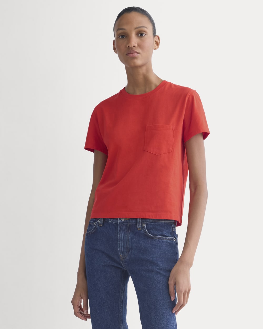 The Box-Cut Tee in Essential Cotton | Fiery Red | Pocket - Image 4