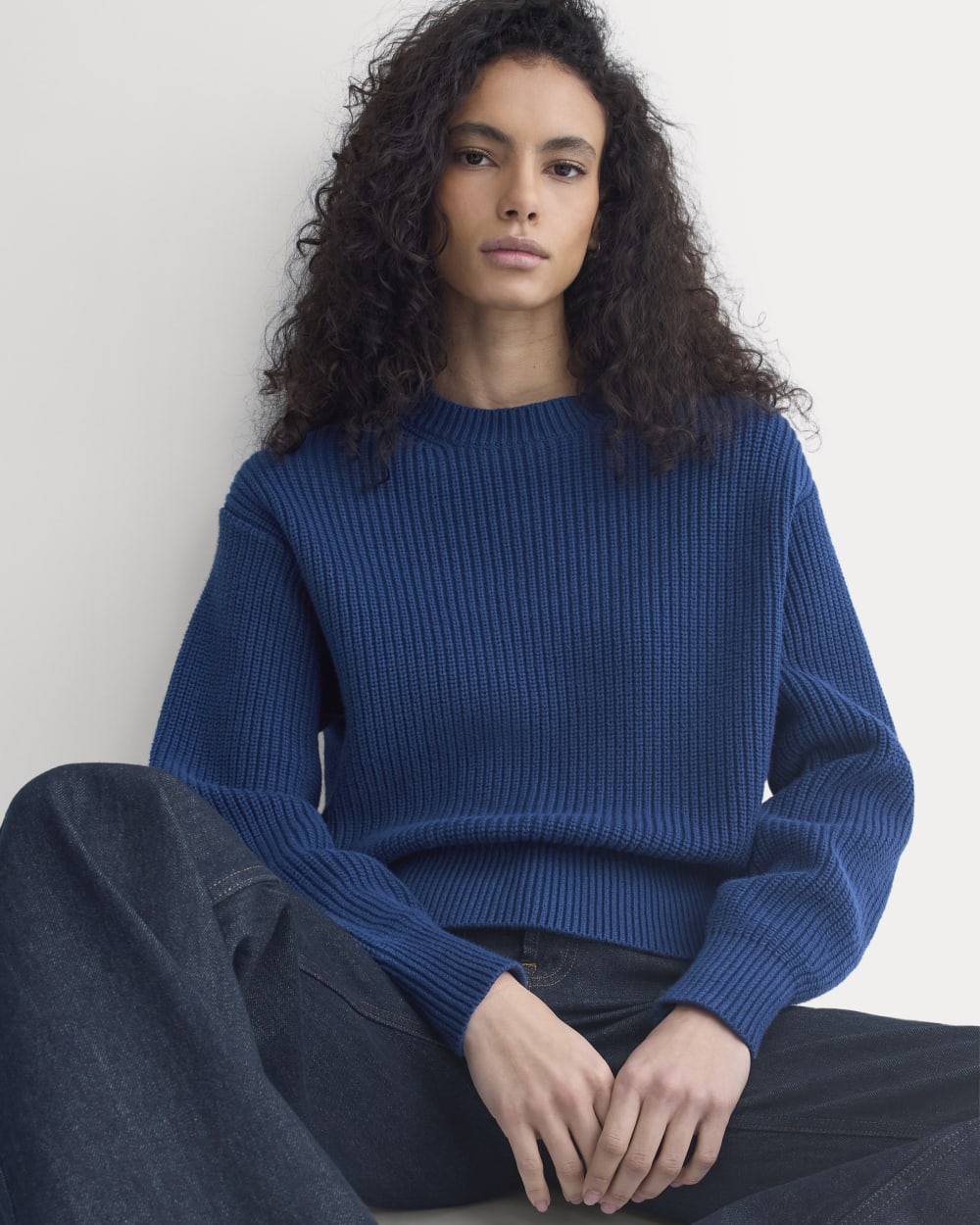 Cropped Ribbed Crew in Everyday Cotton | Estate Blue