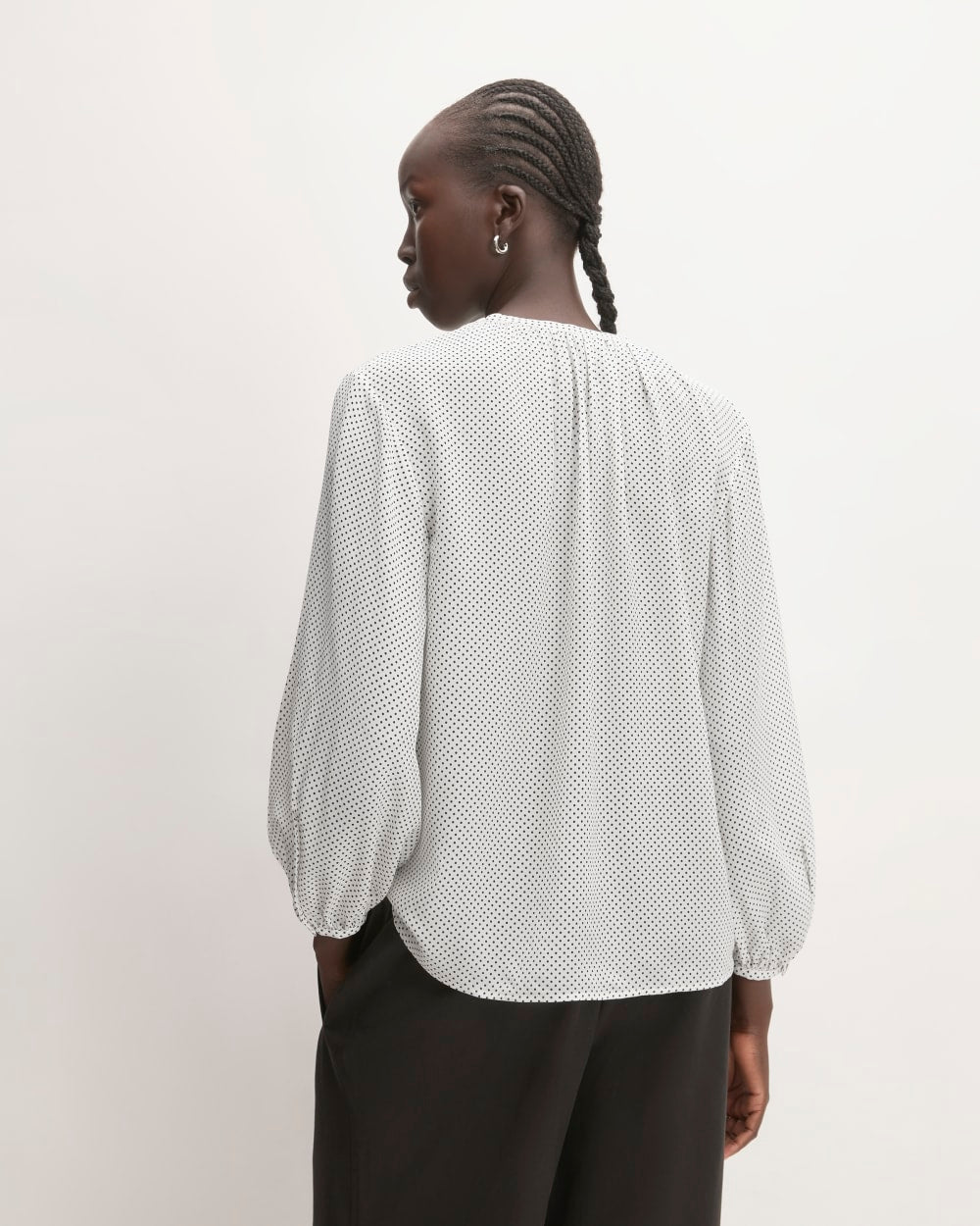 The Washable Clean Silk Shirred Blouse | Bone / Black Polka Dot - Image 6